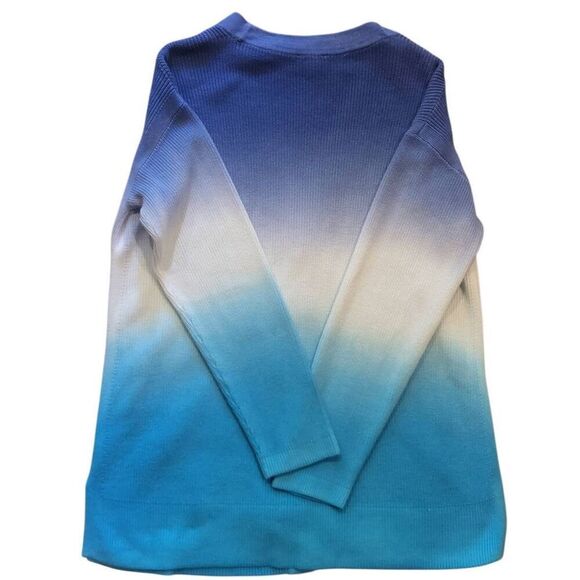 Talbots Sweater Womens Medium Blue Ombre Girlfriend Cardigan Dip Dye Button - Picture 2 of 5